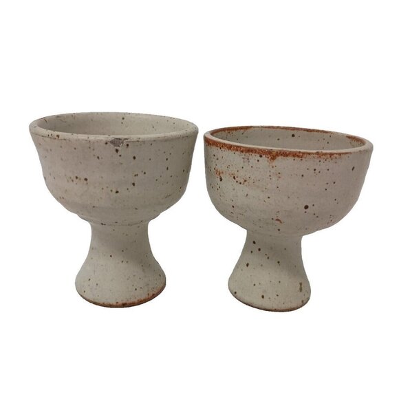 Vintage Stoneware Pottery Speckled Glazed Wine Goblet Chalice Set Renaissance - Picture 1 of 8